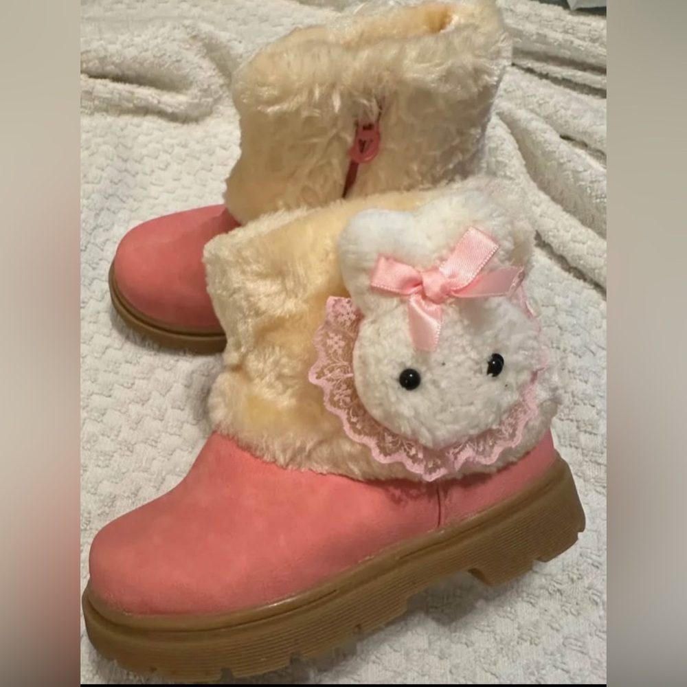 Pink Furry Wsrm Boots with Bunny Accent, Toddler Girl size 10
